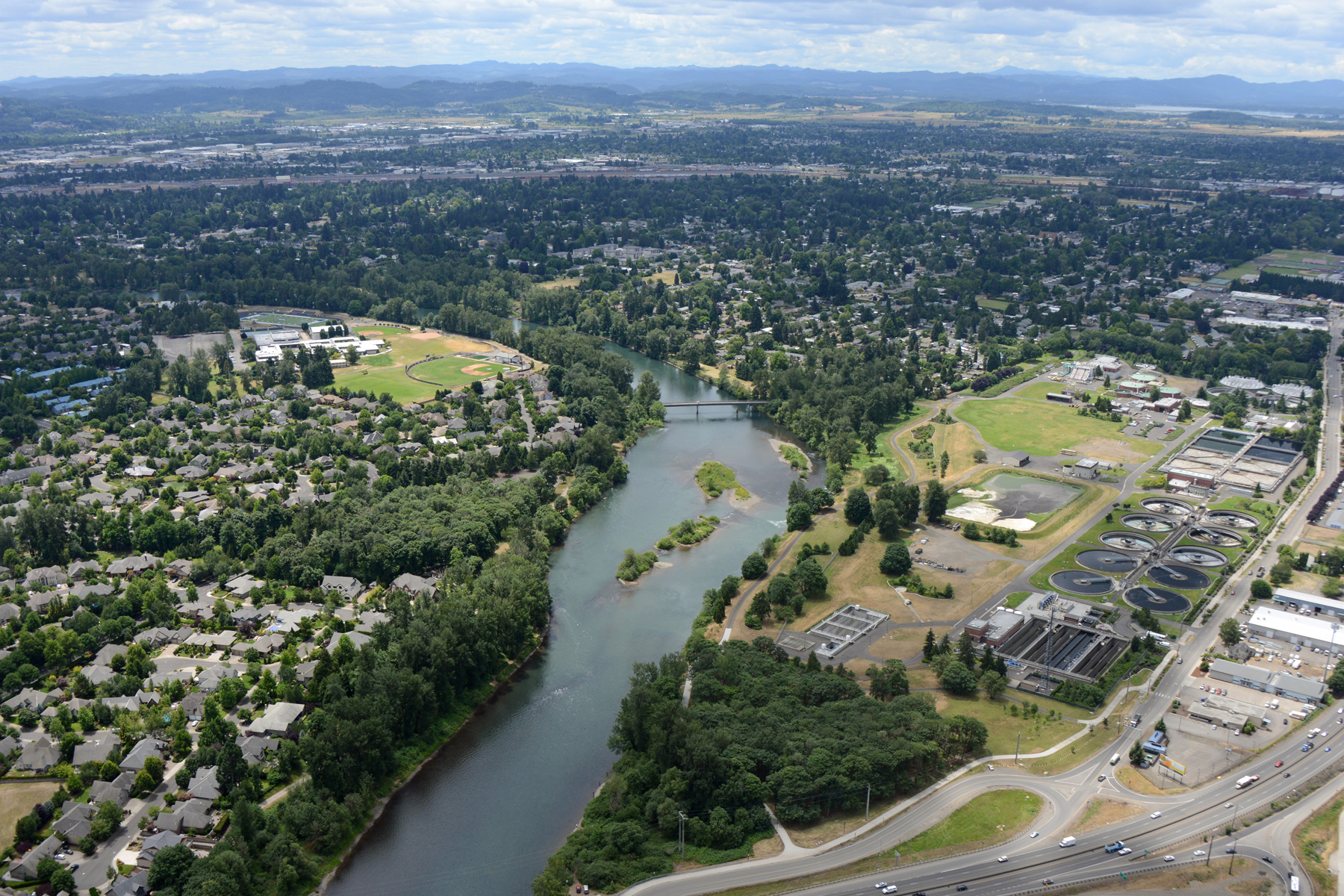 Aerial of Eugene, Springfield, and Willamette River