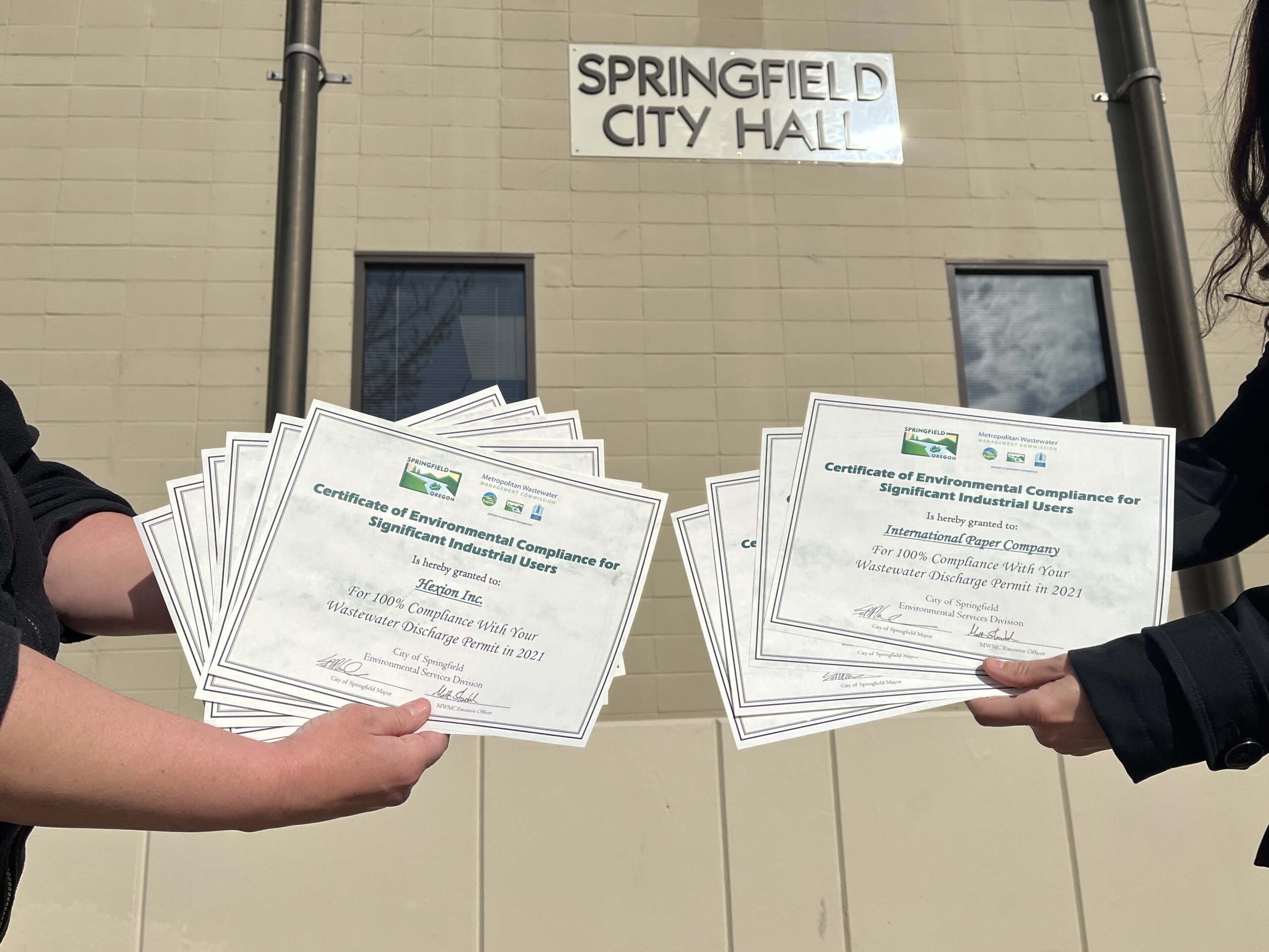 Springfield Environmental Compliance Awards, pictured in front of Springfield City Hall.